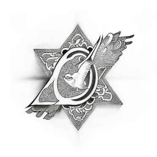 The Word Blessed With A Cross And Birds