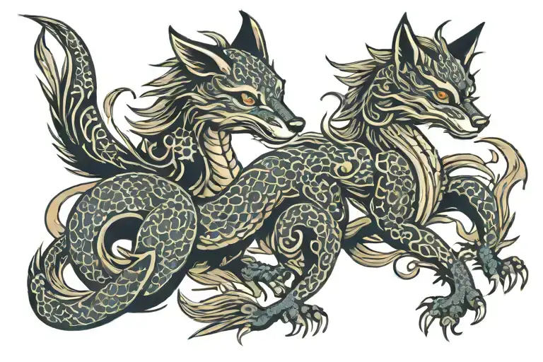 Free Fox And Dragon Like Symbol In Japanese Style
