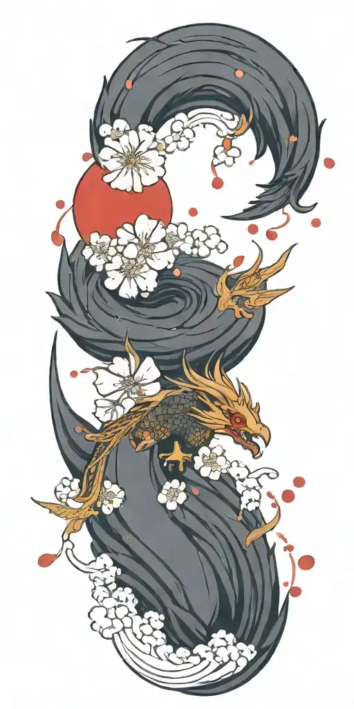 Dragon Phoenix Cherry Blossom Petals Falling Icarus