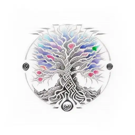 A Mystical Tree Of Life Made Up Of Nordic Runes And Surrounded By Animals