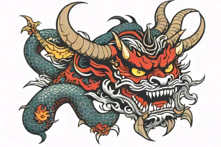 Oni Mask With A Dragon Wrapped Around It Yakuza Style