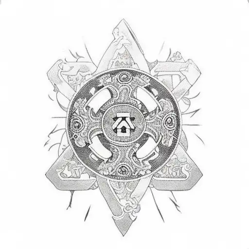 Red Cross Extending Across Transforming Into A Rosary