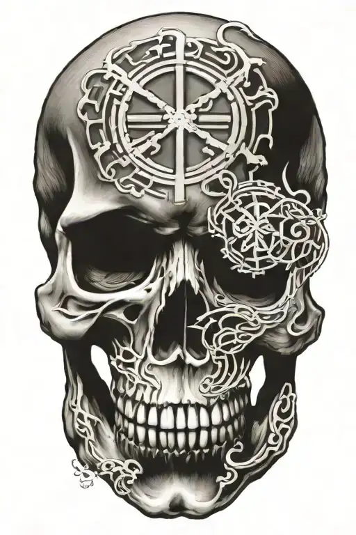 Aged Skull With Runes Imbedded