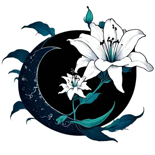 Spider Lily Flower And Crescent Moon Shining