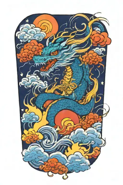 Thundering Spirit Dragon With Japanese Clouds And Lightning