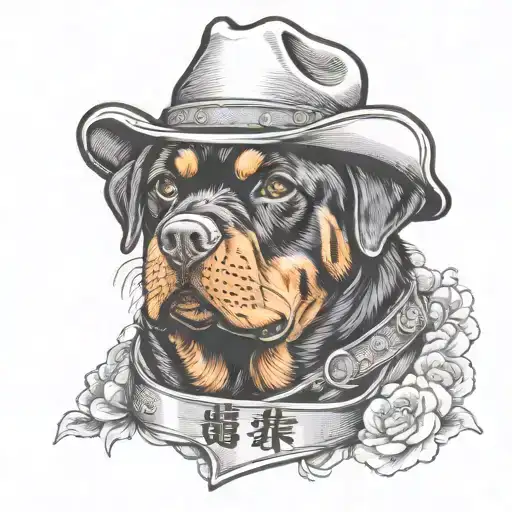 Brown Colored Rottweiler With Cowboy Hat Written Beef For A Title