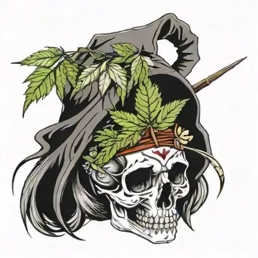 Skull Weed Leaf Hooded Female Assassin