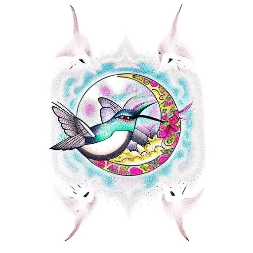 Moon With Hummingbirds