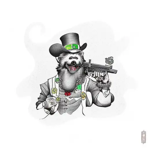 Leprechaun With Gun Protecting His Pot Of Gold With A Rottweilers