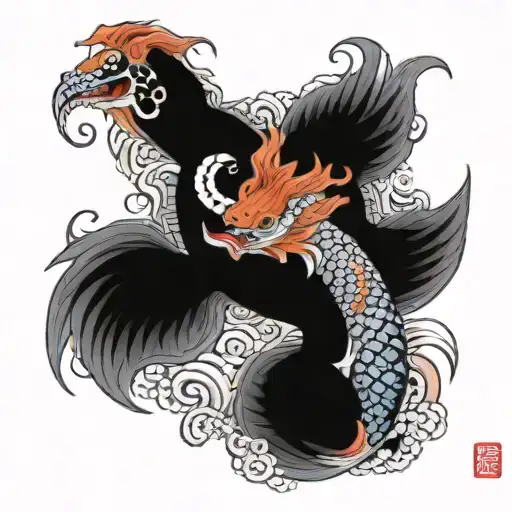 Japnese Koi And Dragon