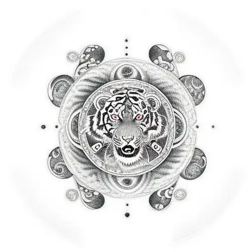 Mathmatical Infinity Symbol With A Tiger Eye In The Left Circle And A Dragon Eye In The Right Circle