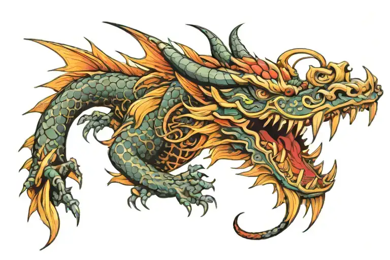 Happy Dragon With Fairies Around It