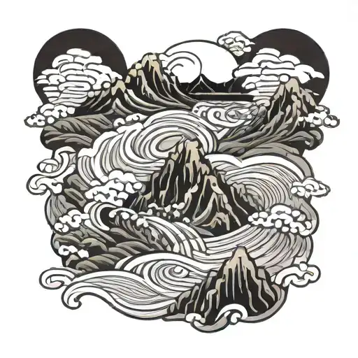 Water Flowing With Mountains