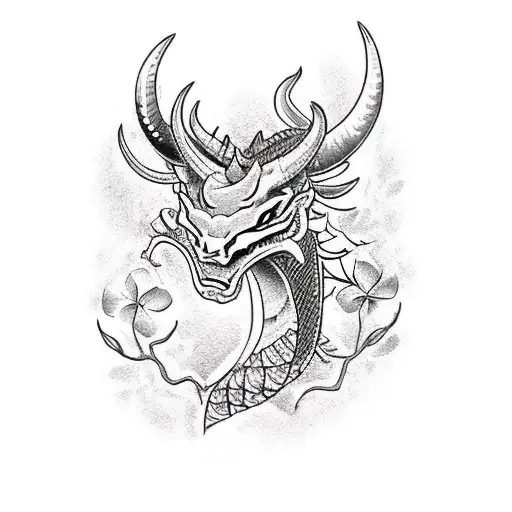 Horned Dragon With Flowers And Thorns