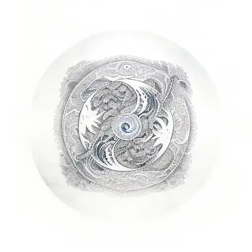 Yin And Yang With Water Waves And Wu Wei Symbol