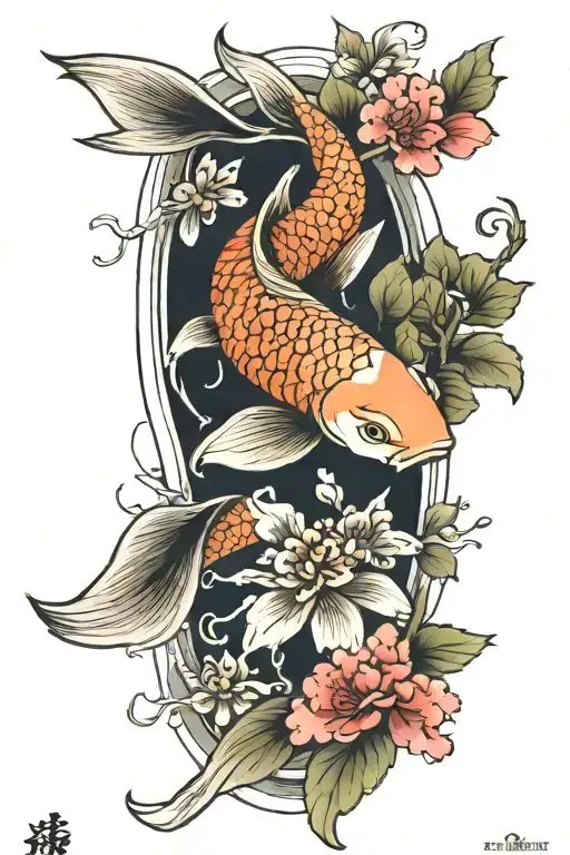 Japanese Cherry Blossom With Koi Fish