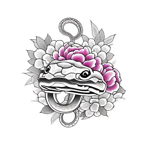 Snake With Peonies