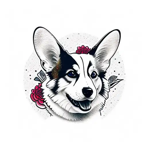 Corgi Ears Outline With Color Spots In The Background In The Style Of Mambo