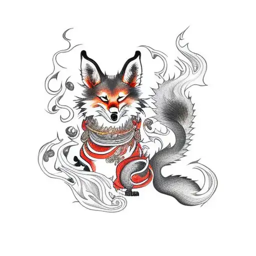 Kitsune Walking With Smoke And Fire