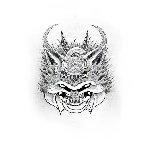 Kitsune Mask Front On With Demon Teeth