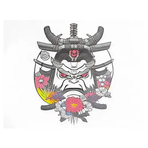 Oni Samurai In A Flower Field Durning Sunset With The Name Ximena Underneath It All