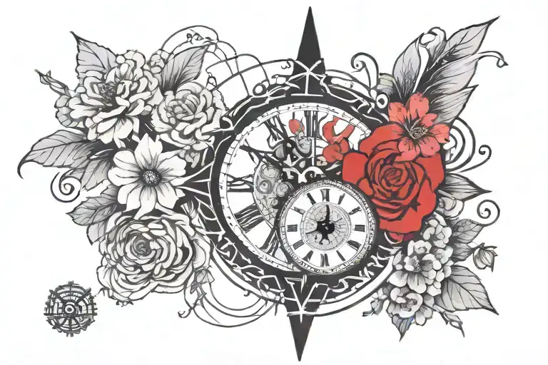 Clock Surrounded By Flowers Plus Spider Webs And An Ankh