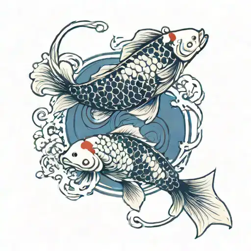 Blue And White Koi Fish Swimming Upstream