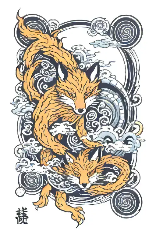 Nine Tailed Fox With Spirit Orbs Representing Souls