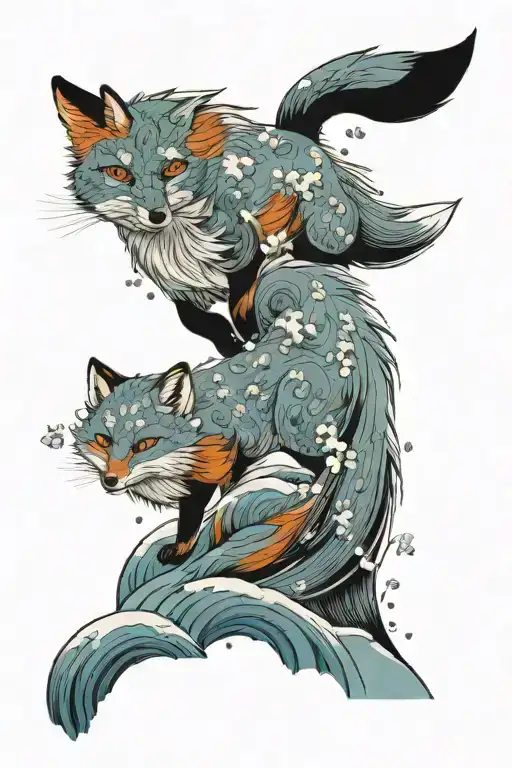 A Fox In A Snowy Japanese Landscape With Sea And Mountains