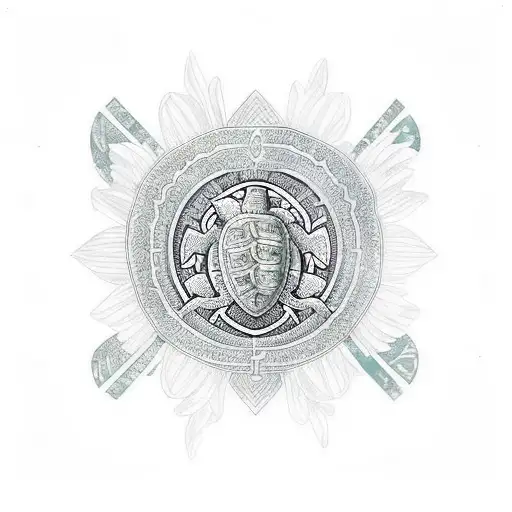 Polynesian Line Art Turtle Made Of Floral Incorporating The Initials Elm