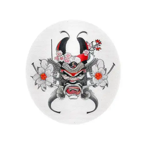 Geisha Oni Samurai Cherry Blossoms