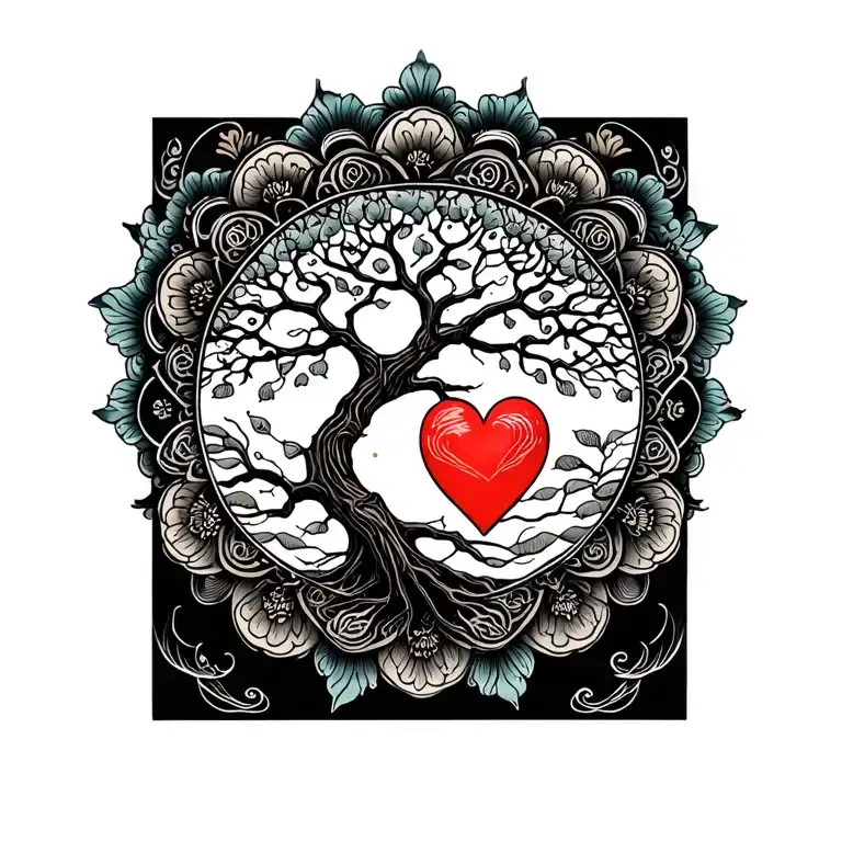 Intricate Mandala Design Incorporating Tree Of Life And Heart