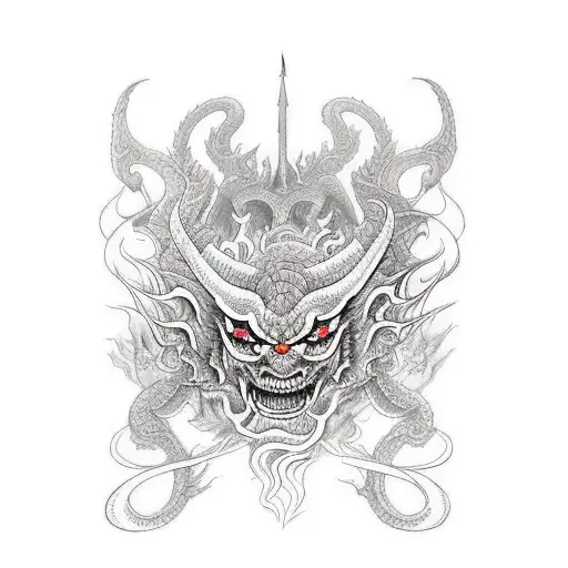 Demon Trisul And Gods Dragon Tangled Together With