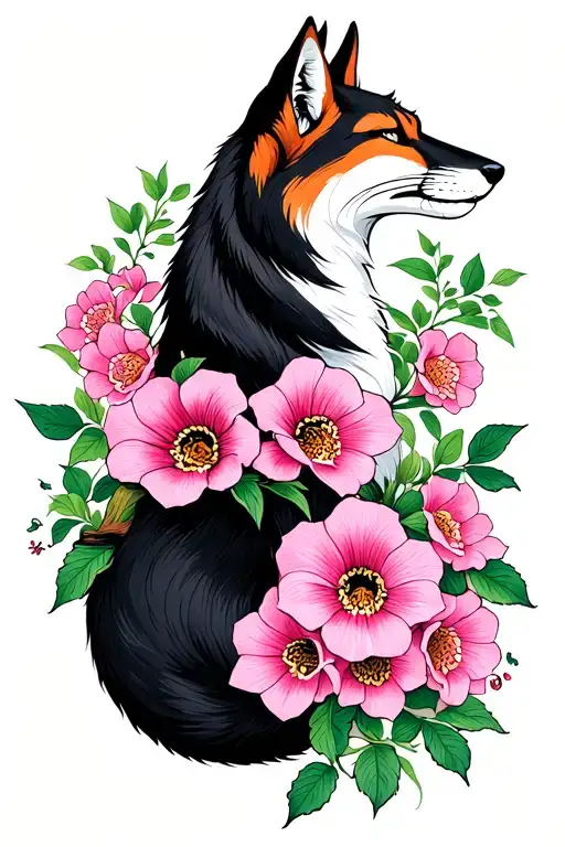 Foxglove Flowers & A Fox Curled