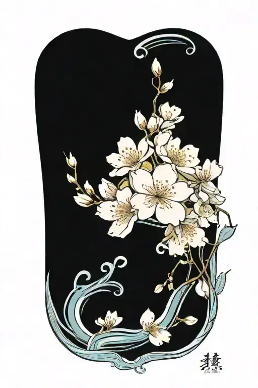 Cherry Blossom Petals On Vine With Waves Going Up Thigh