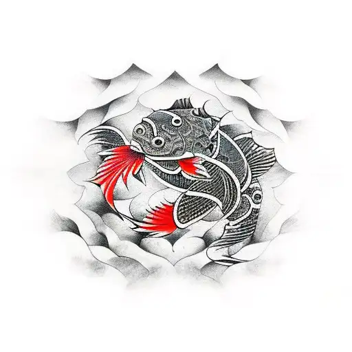 Black And Red Koi Mandala Style