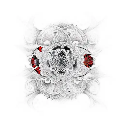 Black And Red Koi Mandala Style Sleeve