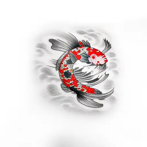 Black And Red Koi Underarm Half Sleeve