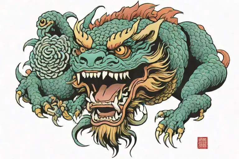 Japanese Foo Dog Tyrannosaurus Wearing A Spider