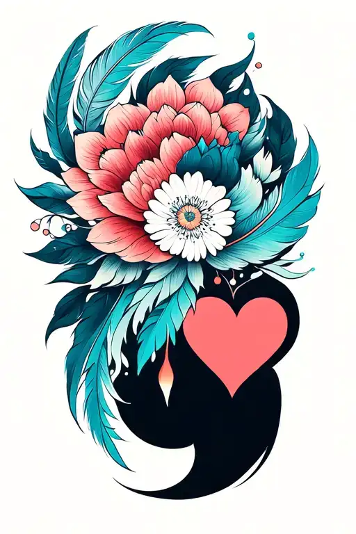 Intricate Mandala Design Incorporating Elements Heart And Feathers