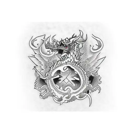 A Social Distortion Album Cover Inspired Tattoo Featuring Guitars And Dragons