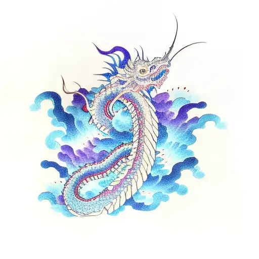 Long Dragon With Blue Purple Sky Stars
