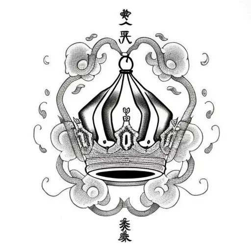 Lantern With Chain With A King Crown Inside And Circle Flower Around It