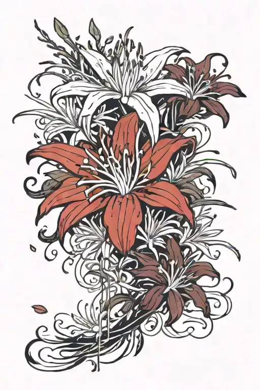 Red And White Spider Lily With Pedals Falling