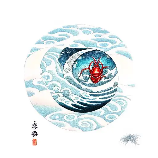 Moon With Waves And A Crab In It