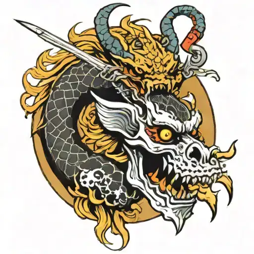 Asian Dragon With Skull Samurai Warrior