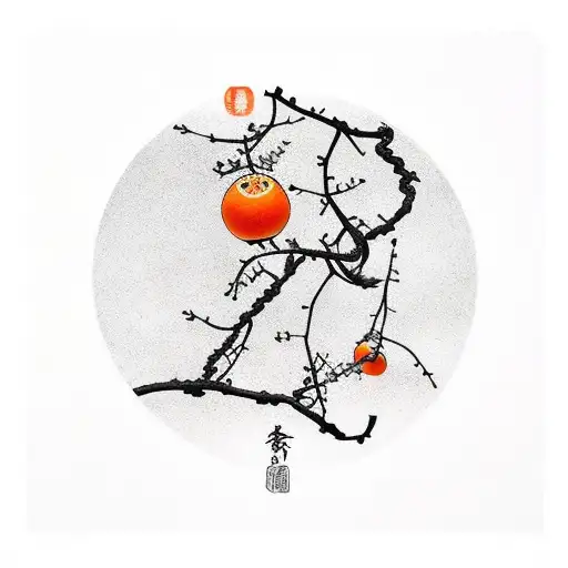 Black Branches And Orange Round Berries On Them