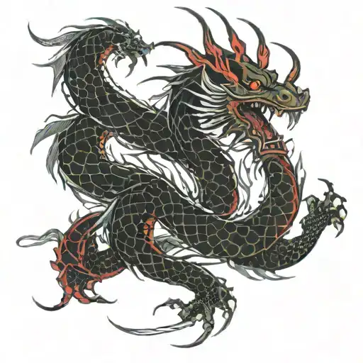 Dragon With Red Lines Geometrical Desing Battle