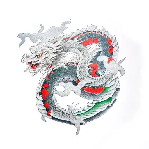 Japanese Dragon Rolling Around A Jade Samurai Sword
