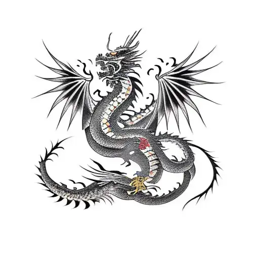 Half Dragon Half Eagle Black Solid Gold Lines